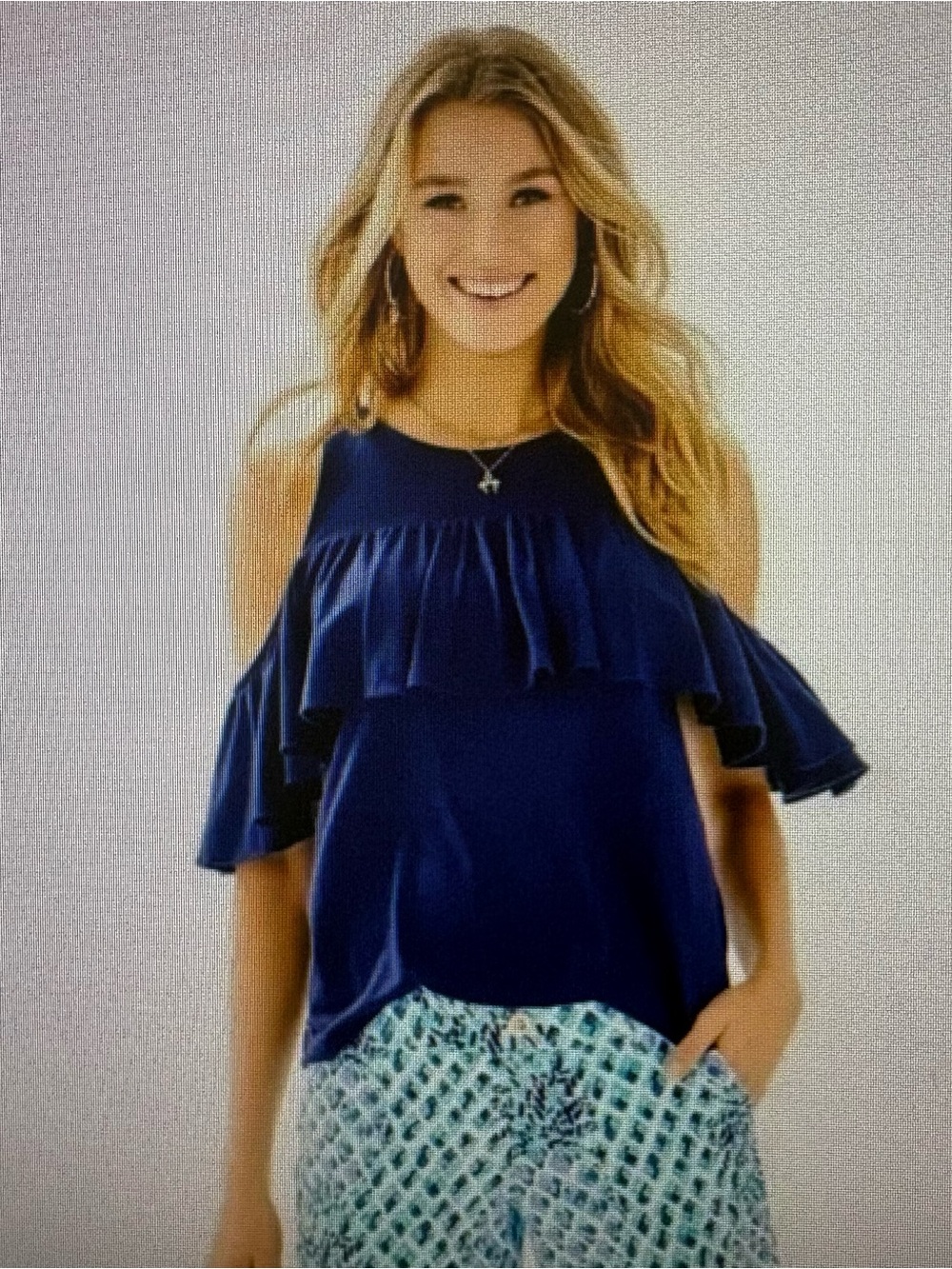 Lily Pulitzer Cold Shoulder Tank Top Navy with ruffles